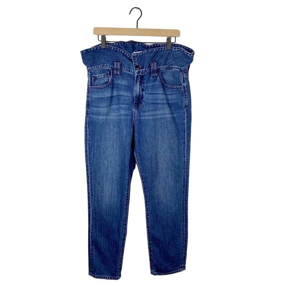 Hidden paper bag waist dark wash denim jeans size 28 - Picture 2 of 9